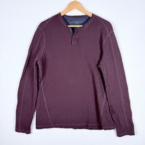 John Varvatos Henley Shirt Mens Large Burgundy Long Sleeve Knit 100% Cotton